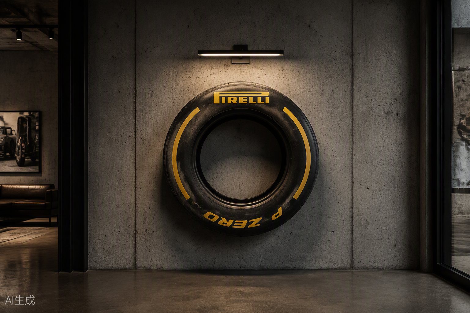 The wall mount — race-used GT racing tire display idea
